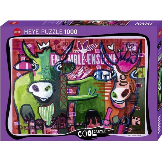 [จิ๊กซอว์พร้อมส่ง ขายดี] HEYE - Jigsaw Cool Cattle : Striped Cows by Fredi Gertsch ขนาด 1000 ชิ้น